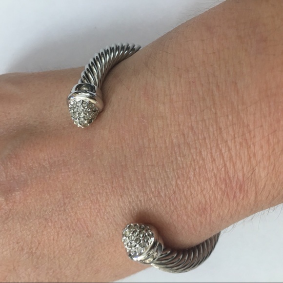 Silver plated twisted rope cz cuff bracelet - Picture 4 of 6